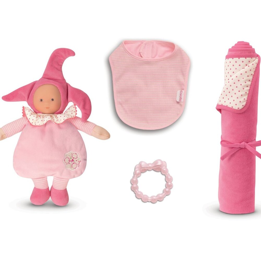 New in Box-Corolle Baby Birth Four-Piece Gift Set with Elf Doll- Pink For Age 0+